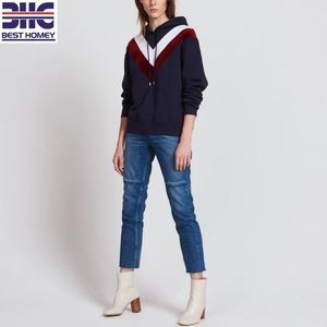 Sandro paris V shape red velvet insert navy blue hooded sweatshirt hoodies siz S